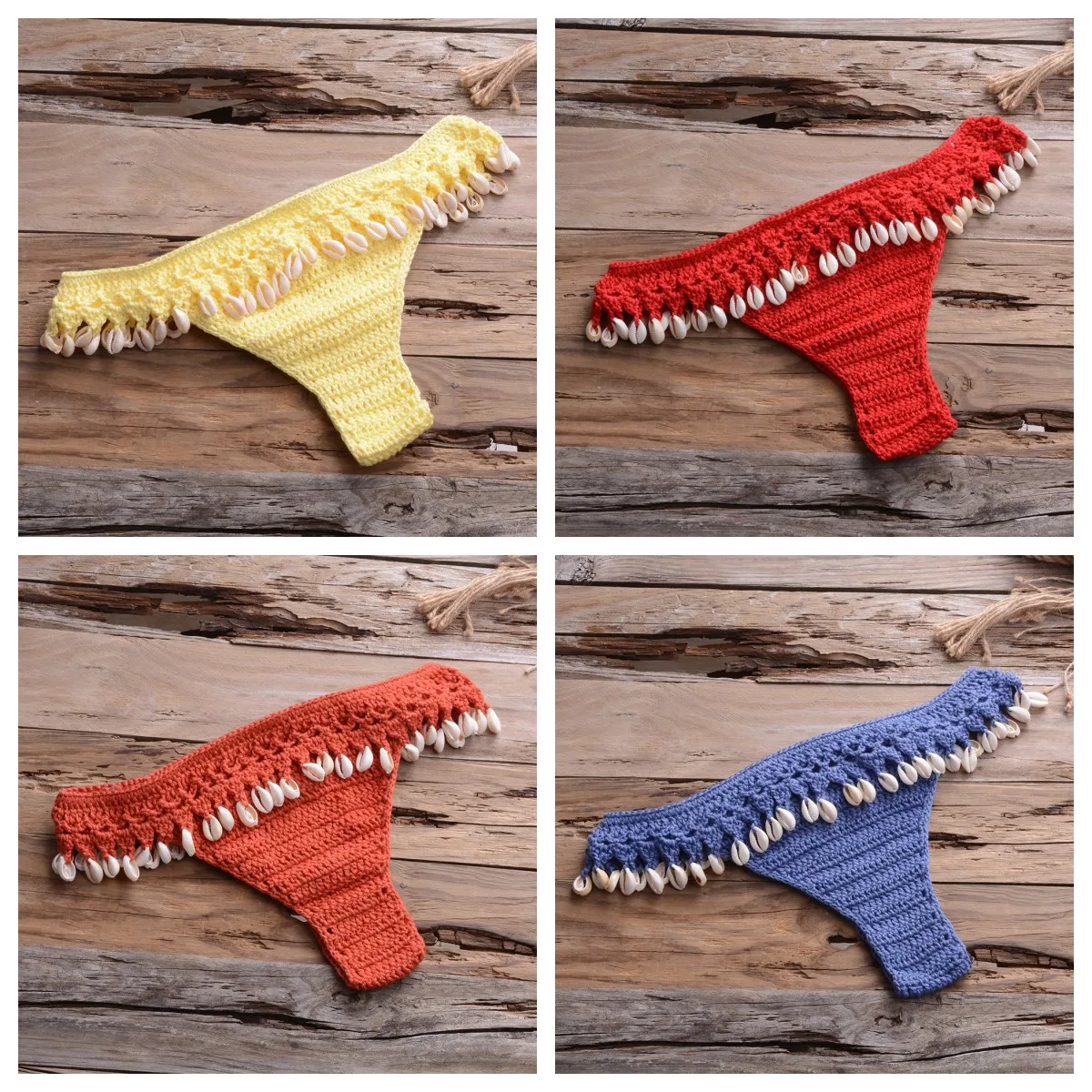 Custom Knitted Shell Fancy Crochet Swimsuit Women Beachwear Sexy