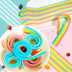 Children's Creative Snacks Stuffed Sour Rainbow Gummy Candy Long Soft Fruit-Flavored Tape Measure Coated Bag