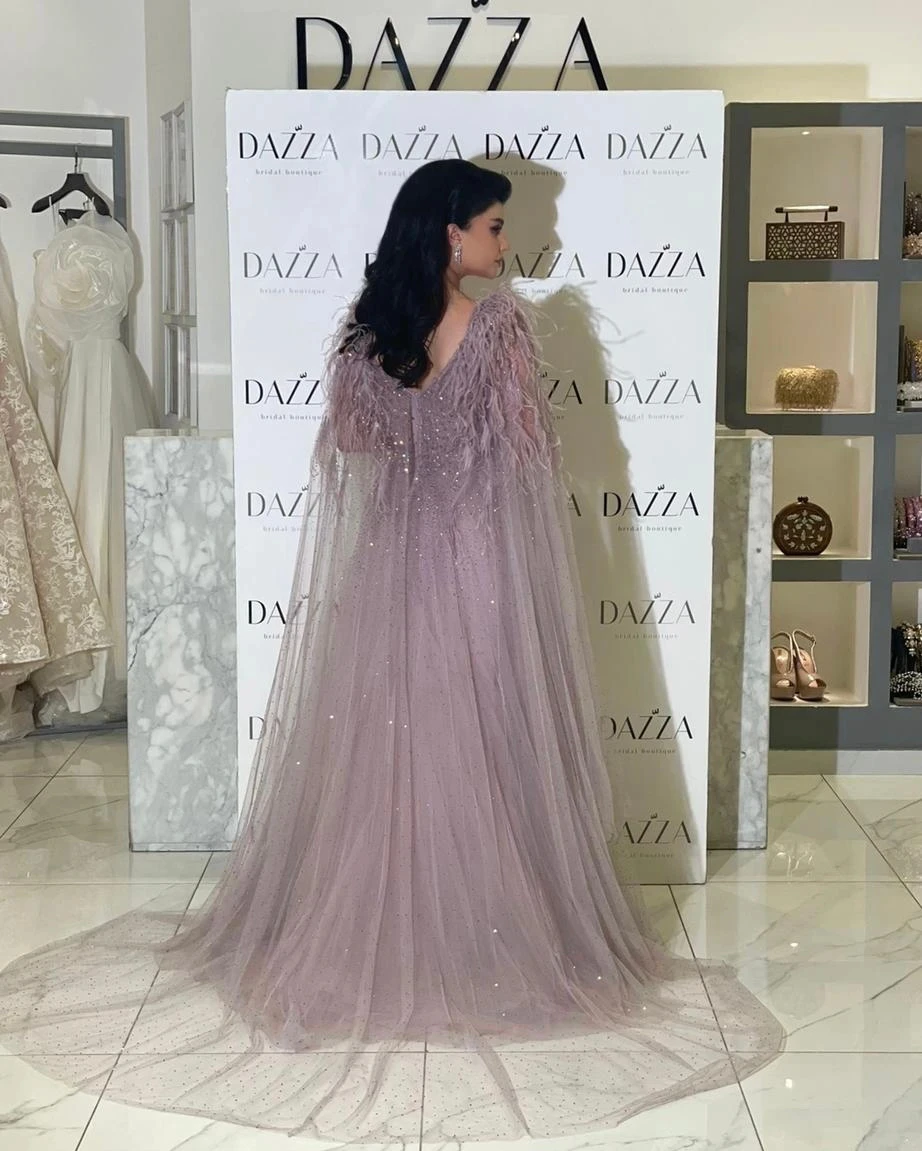 Elegant Peach 3D Flowers Evening Dress with Gloves Arabic Women Wedding Party LA72912