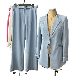 Oem Odm Custom Slim Fit Professional Elegant Long Sleeved Diamond Luxury Commuting Suit Womens blazer Pants Set European Style