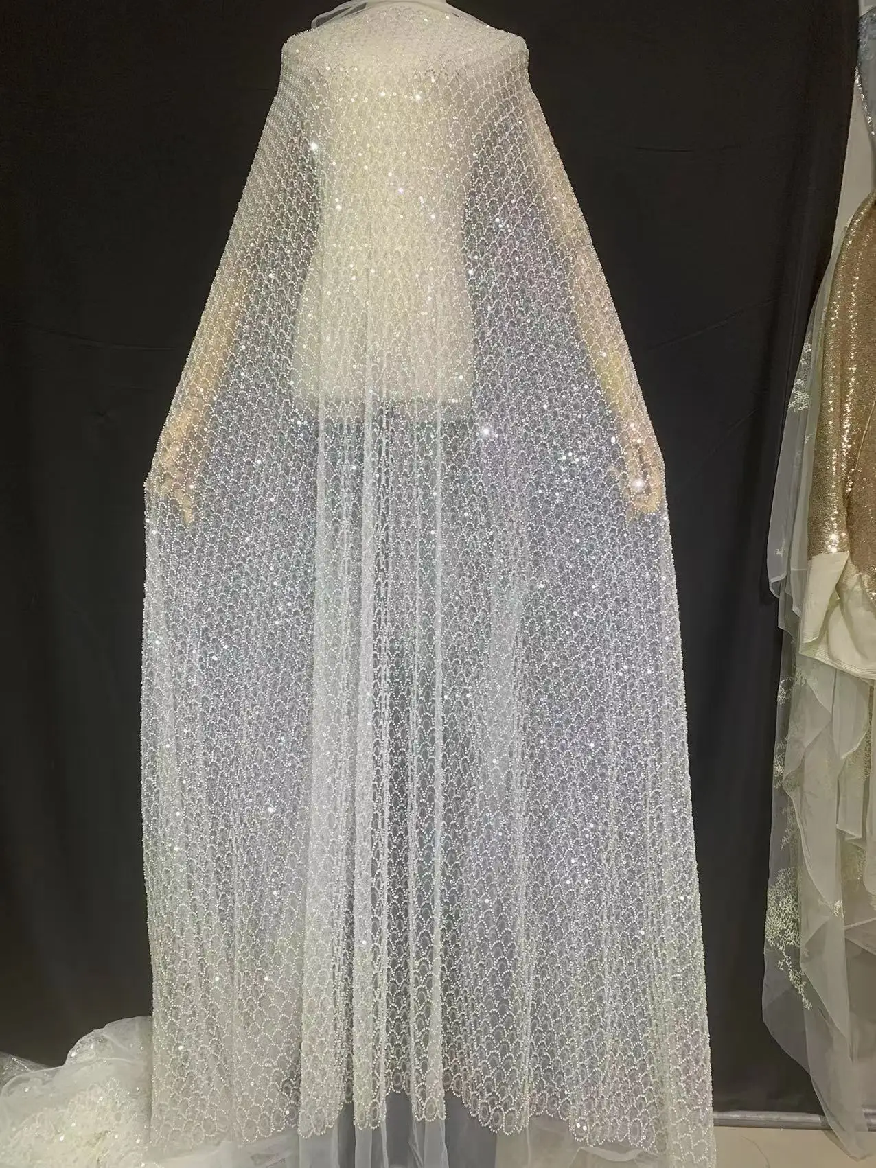 Mirror Fabric Luxury Beaded Sequin Mermaid Skin Pattern White High End  Wedding Dress Beads Sequin Mesh Fabrics