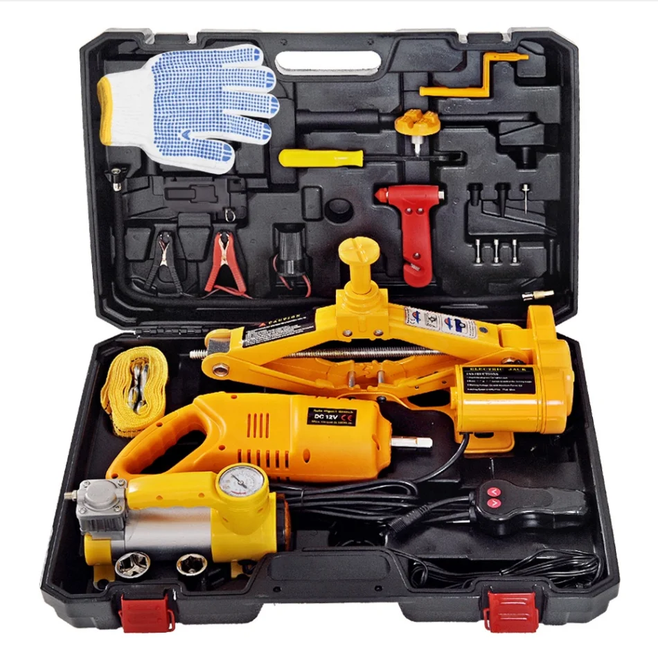 HF2ST Direct Factory Sell 5 in 1 Electric Car Jack DC12V 3T Jack Compressor Wrench Emergency Tool Kit Motor Lifting Car Jack