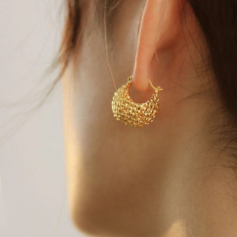 New Vintage French Hollow Basket Dripping Oil Irregular Drop Earrings Gold Plated Fashion Aretes Basket Earrings