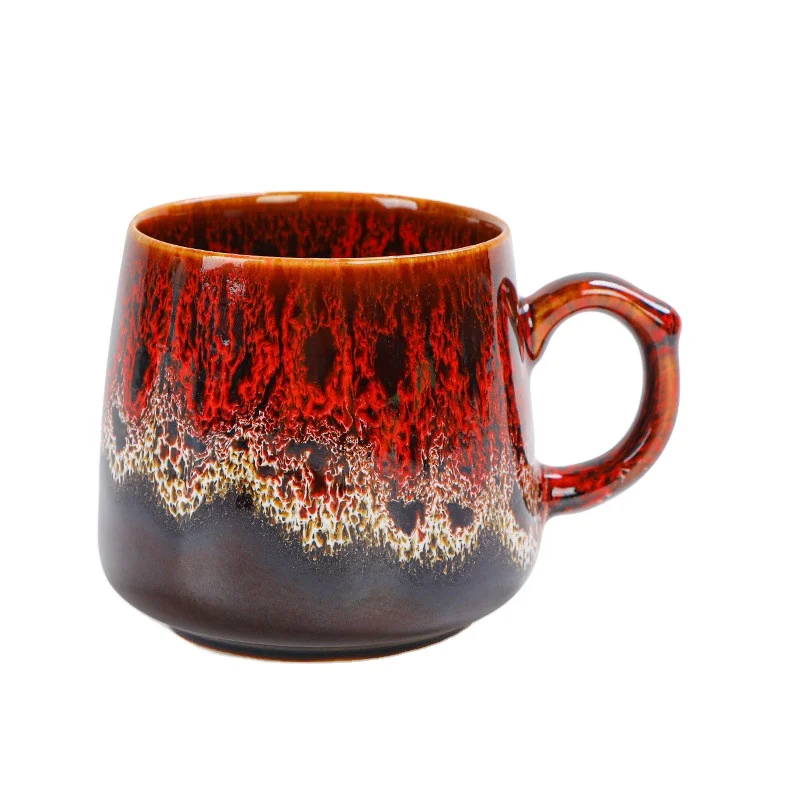 350ml Japanese Style Red Colors Ceramic Coffee Mugs With Handle