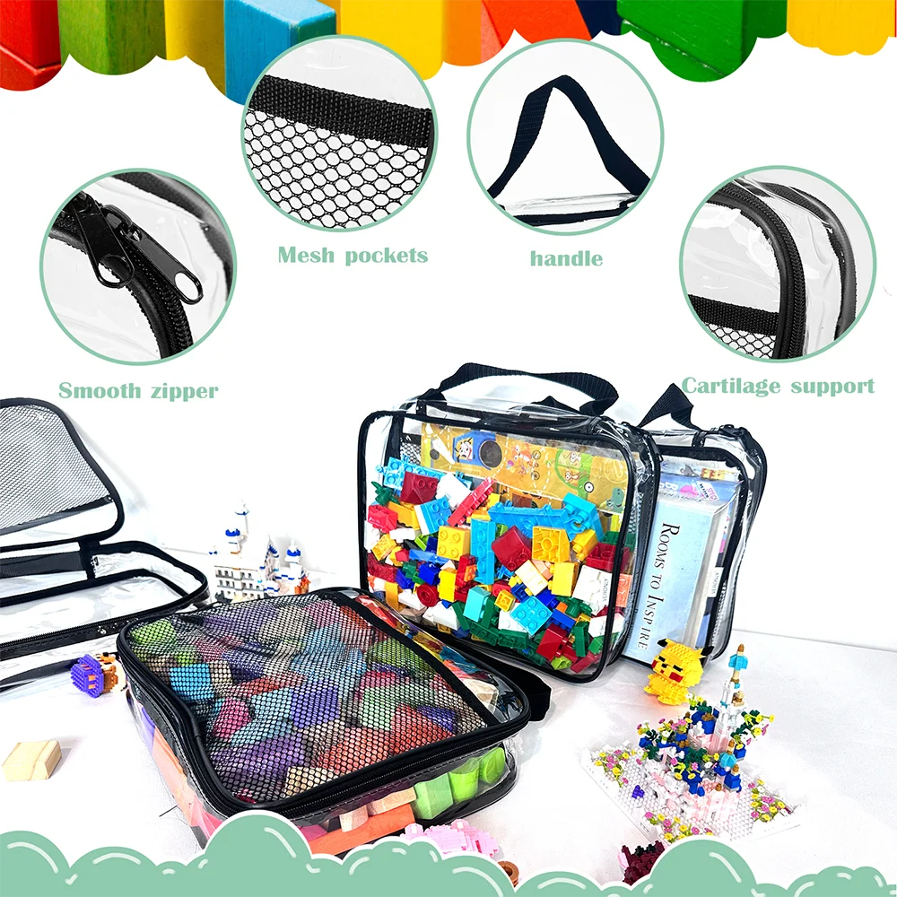 Lot De 6 Sacs Rangement Jouets PVC Transparent étanches 3 Grandes 3 Moyennes | Pochettes Pour Jouets Blocs Puzzles Voyage | Organisation Enfant
