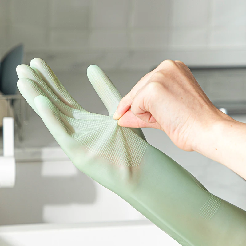 SHIMOYAMA Latex Cleaning Glove Household Kitchen Cleaning Dish Washing Long  Green Rubber Latex Nitrile Gloves