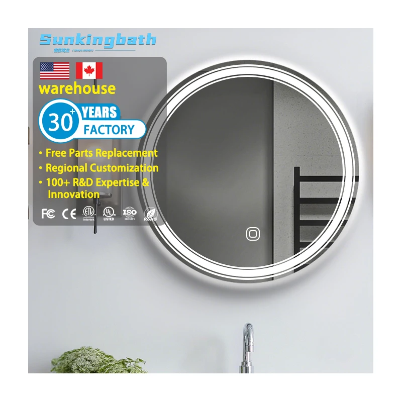 Manufacturer LED Round Mirror 36'' Backlit Frontlit Led Light Anti Fog Round Smart Bath Mirror Led Bathroom Mirror