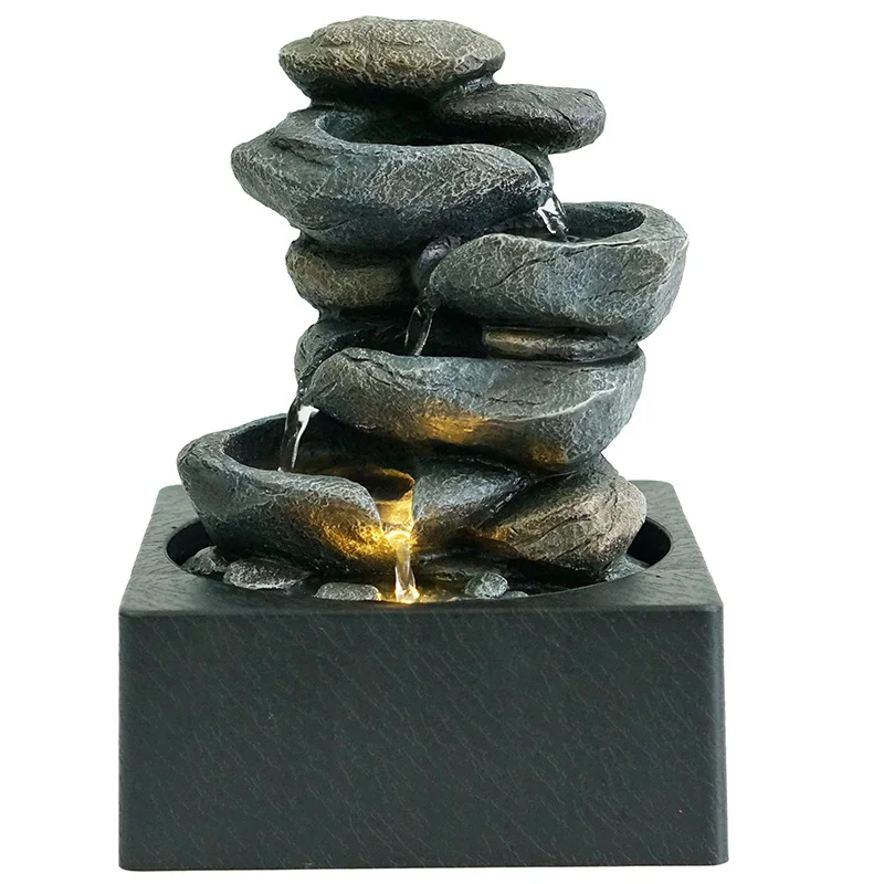 Four Layer Rockery Tabletop Water Fountain Decoration Home Decoration with LED Lights for Indoor Religious Buddhism GENO 100pcs