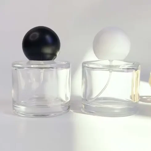 High Quality Wholesale Travel Refill Custom Glass Perfume Bottle Round  Perfume Bottle with White Round Cap
