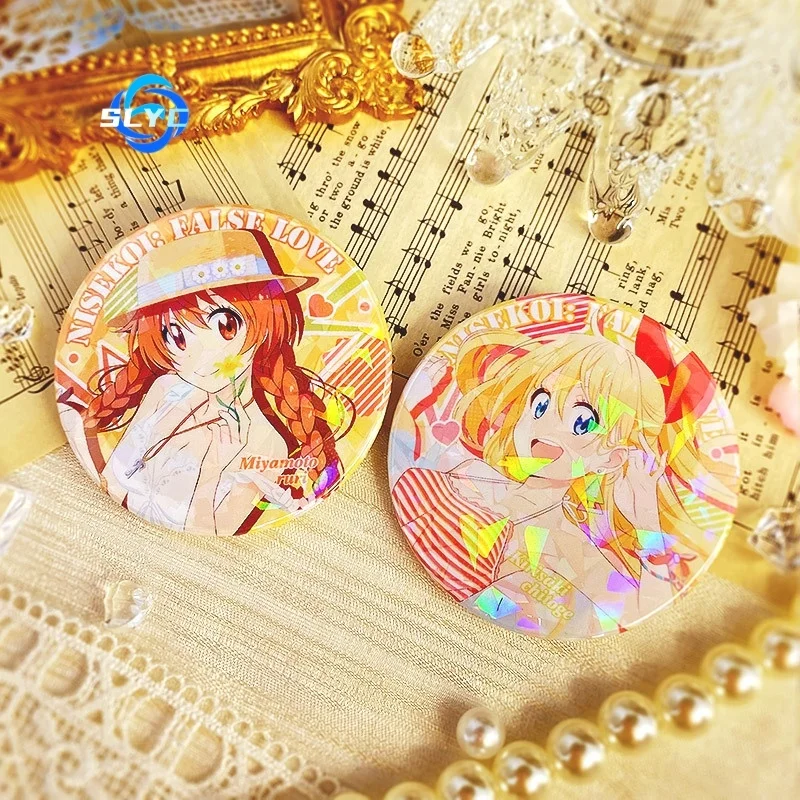 きこぴちゅページ Nisekoi Anime Laser Metal Badge Chitoge Kirisaki Onodera Kosaki