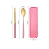 Set de dos piezas en oro rosa (cuchara + palillos + caja)