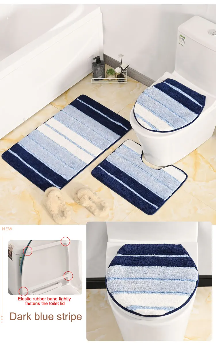 New Design Microfiber Embossing Water Absorbent Door Mat Non Slip Floor Toilet Mat Bathroom Mat Set 3 Piece factory