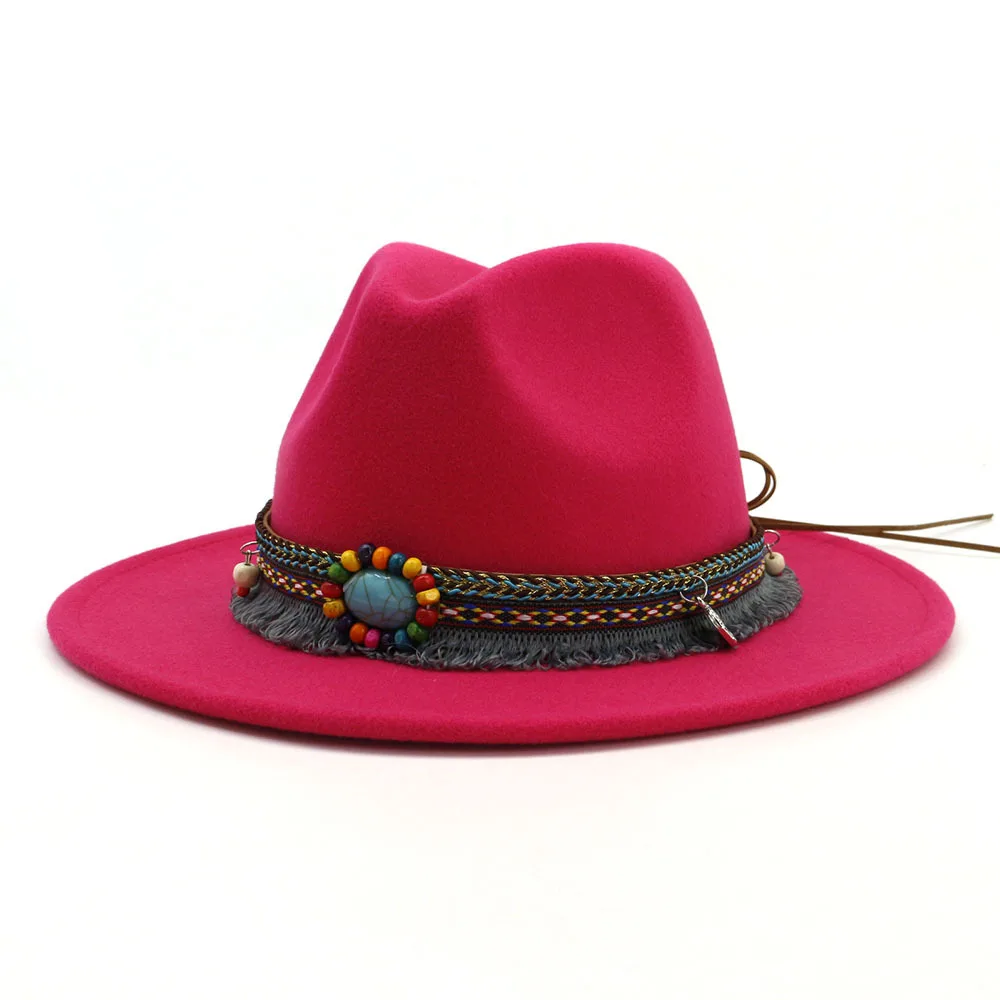 Teal Gemstone Tissue Hat Band Man Made Fool Felt Fedora Hats for Women