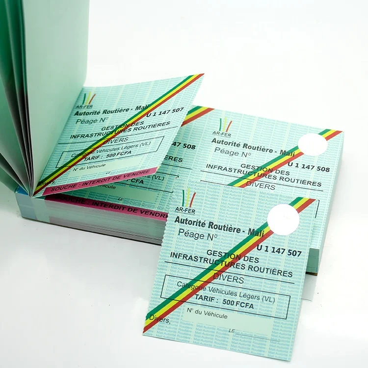 Custom Security Hologram Ticket Authority Toll Receipt Ticket Booklet with Sequential Numbering and Perforated Tear-off Stubs