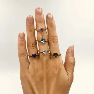 High Quality 316L Stainless Steel 3A Zircon Heart Gold Finger Rings for Women Fashionable Engagement Anniversary Gift