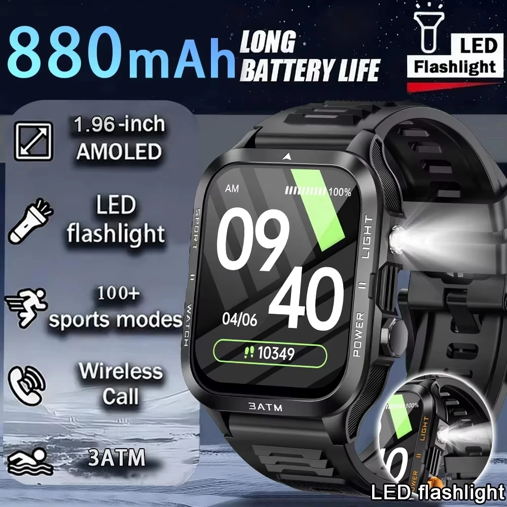 Men's KT89 Smart Watch - Long Battery Life & LED Flashlight