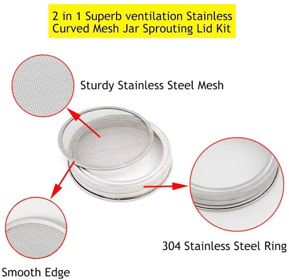 Lowest Price Stainless Steel Sprouting Lids With Mesh Lid Sprout Jar