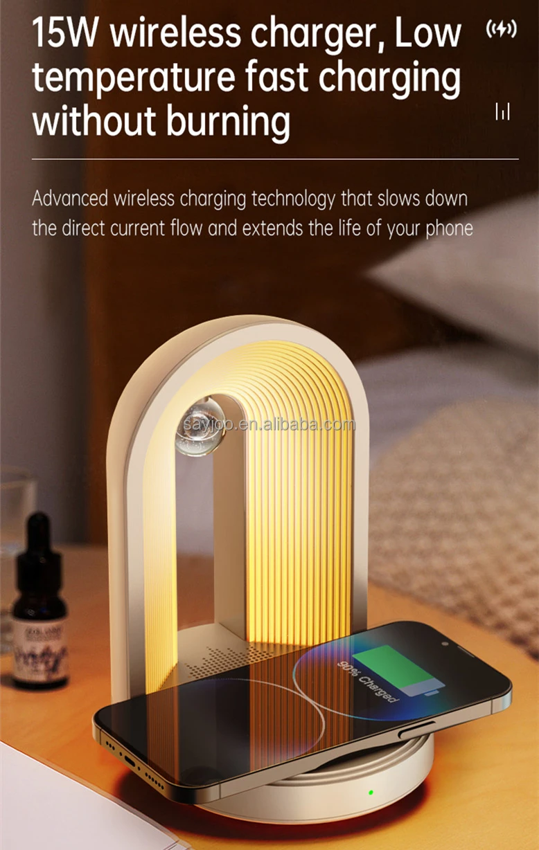 2023 Hot Products Wireless Charger 3 In 1 Led Lamp With Bt Speaker And