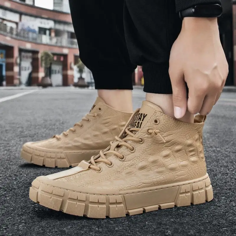 Осенние ботинки до середины топа с крокодиловым узором, мужская обувь, модная повседневная спортивная обувь, прямые продажи с завода