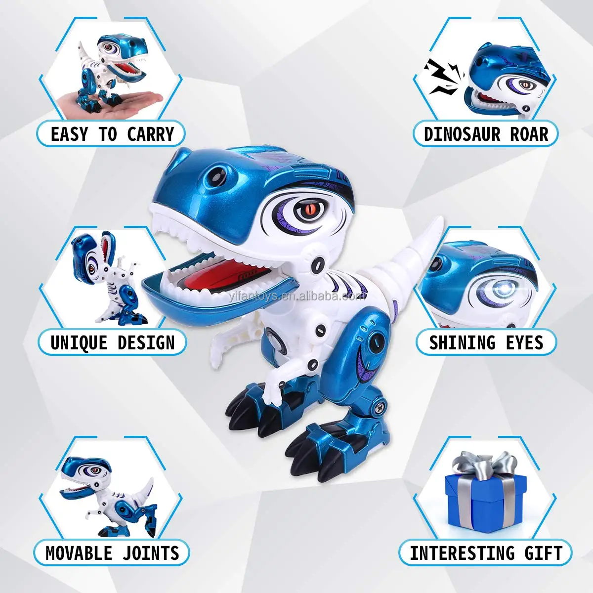 Dinosaur Robot Toy with Sound & LED Light - Interactive Diecast Alloy ...