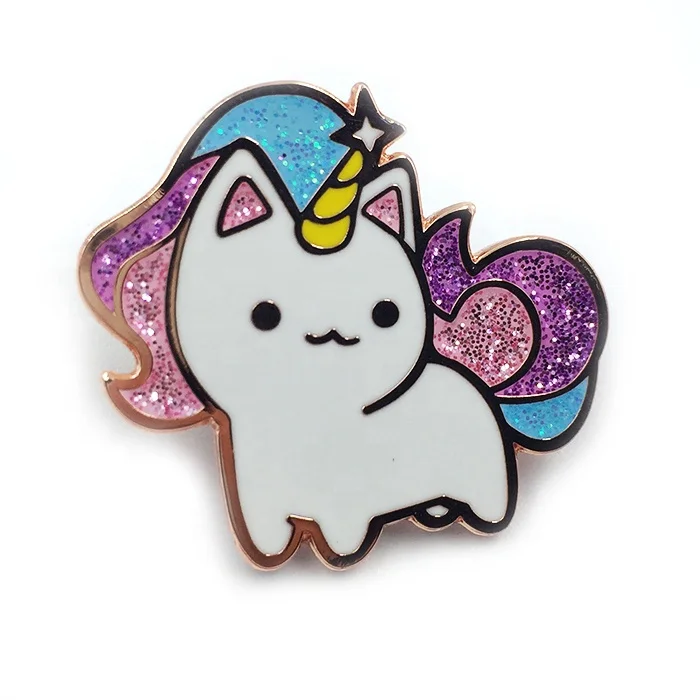New Arrival Custom Rose Gold Glitter Unicorn  Enamel Lapel Pin Badge