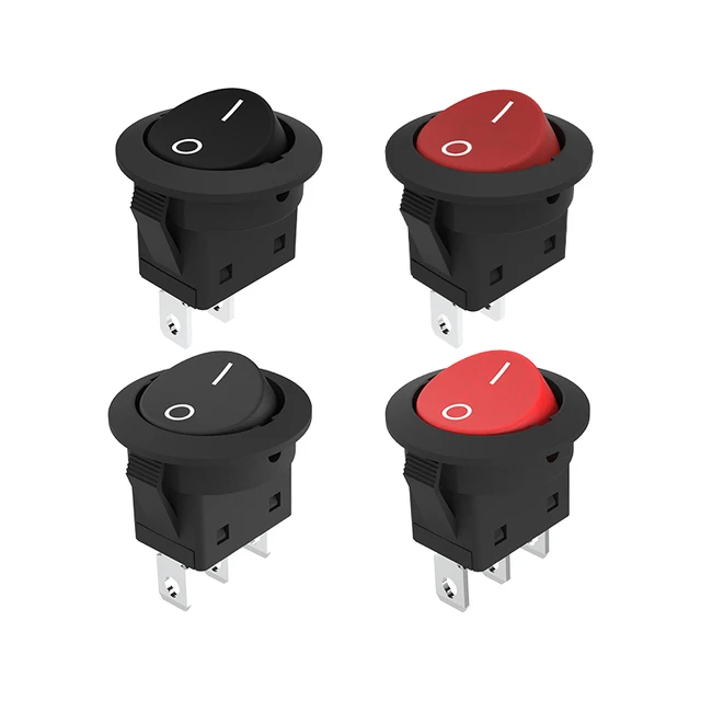 20mm  12A /250VAC Diameter Round Rocker Switches Black Mini Round Black White Red 2 Pin ON-OFF Rocker Switch KCD1-105