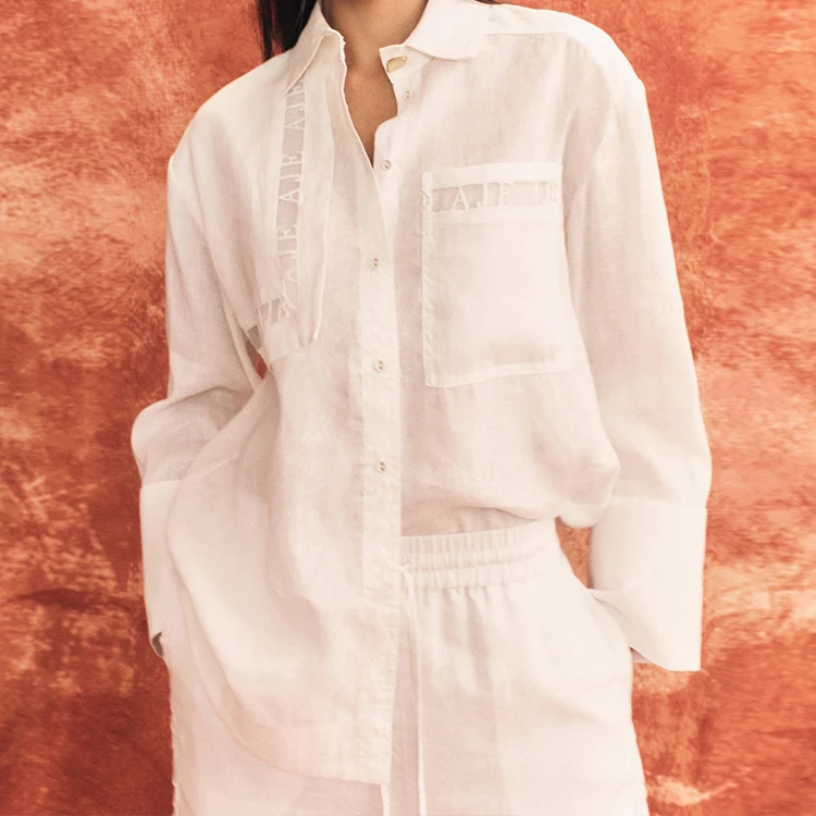New Design Spring 100% Cotton and Linen Lapel Shirt Long Sleeve Girls Hemp Shirt Casual Clothing Linen