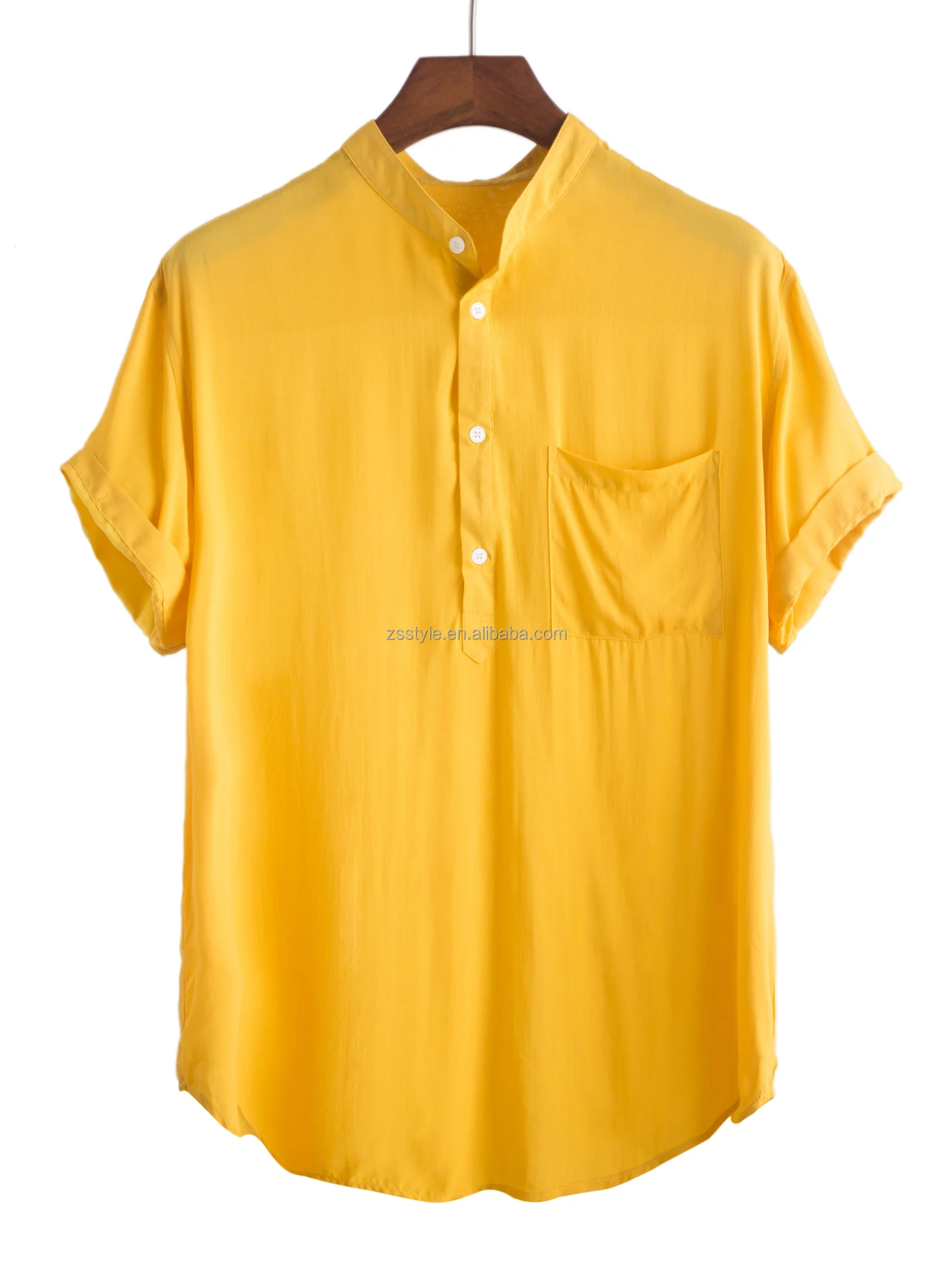 Solid Rayon Short Sleeve Shirt