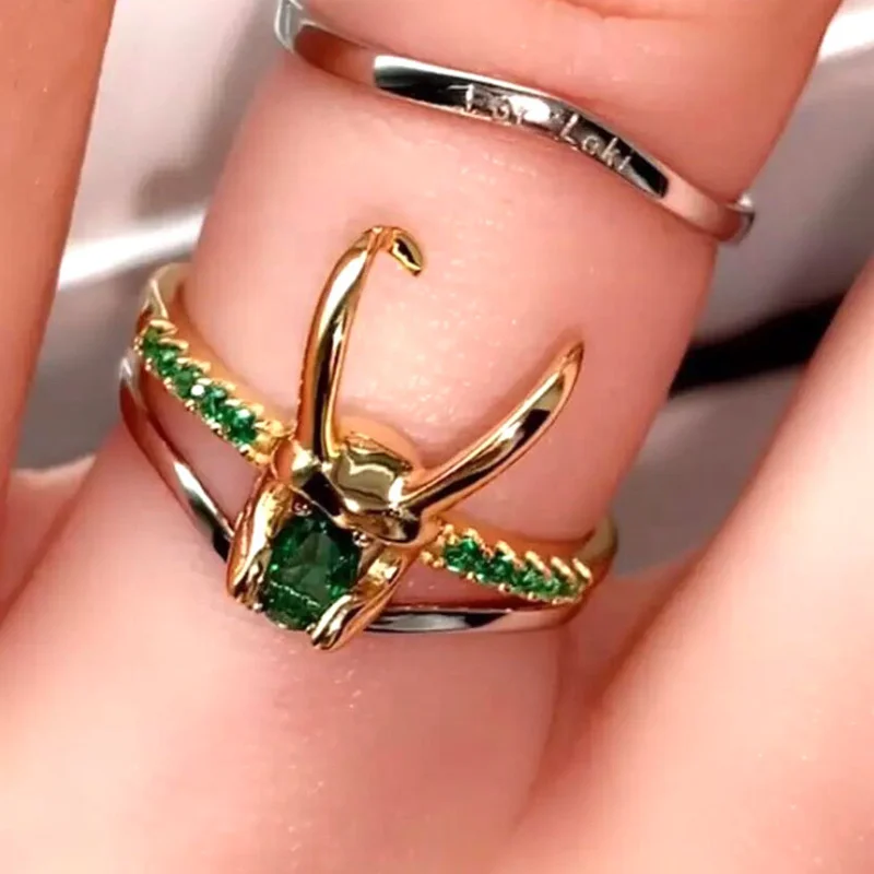 Thor Matching Marvel Rings Loki Ring Sets For Women Superhero Thor Green Crystal Matching