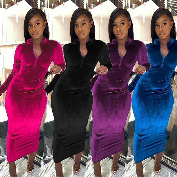 casual velvet maxi dress