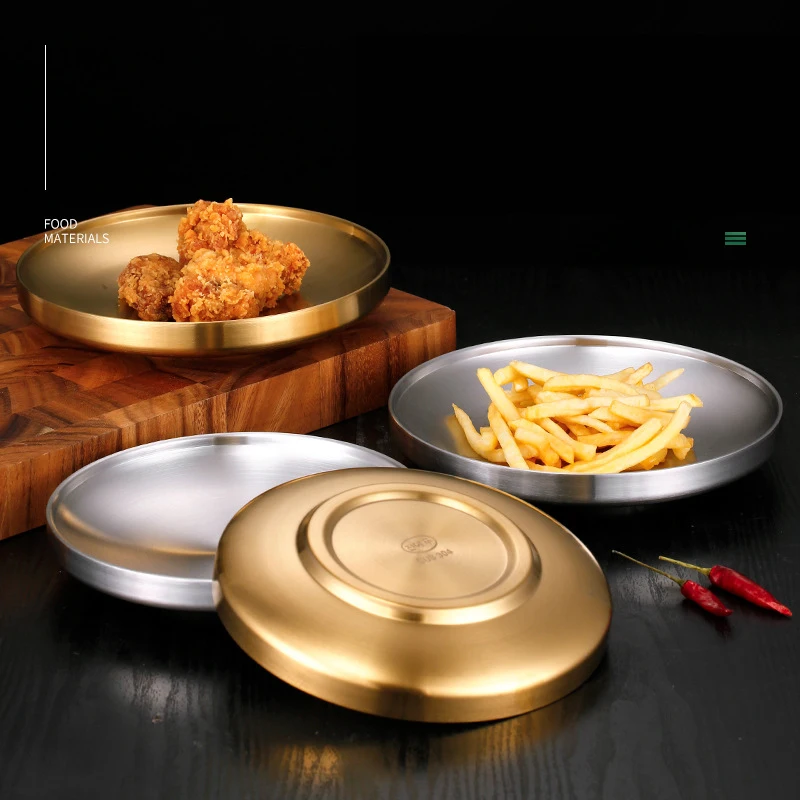 KEILEOHO 2 vassoi rotondi dorati da 14 cm, piccoli vassoi in acciaio inox oro, vassoio decorativo oro, piatto da portata rotondo, dorato, per bar, cucina, bagno, gioielli e trucco