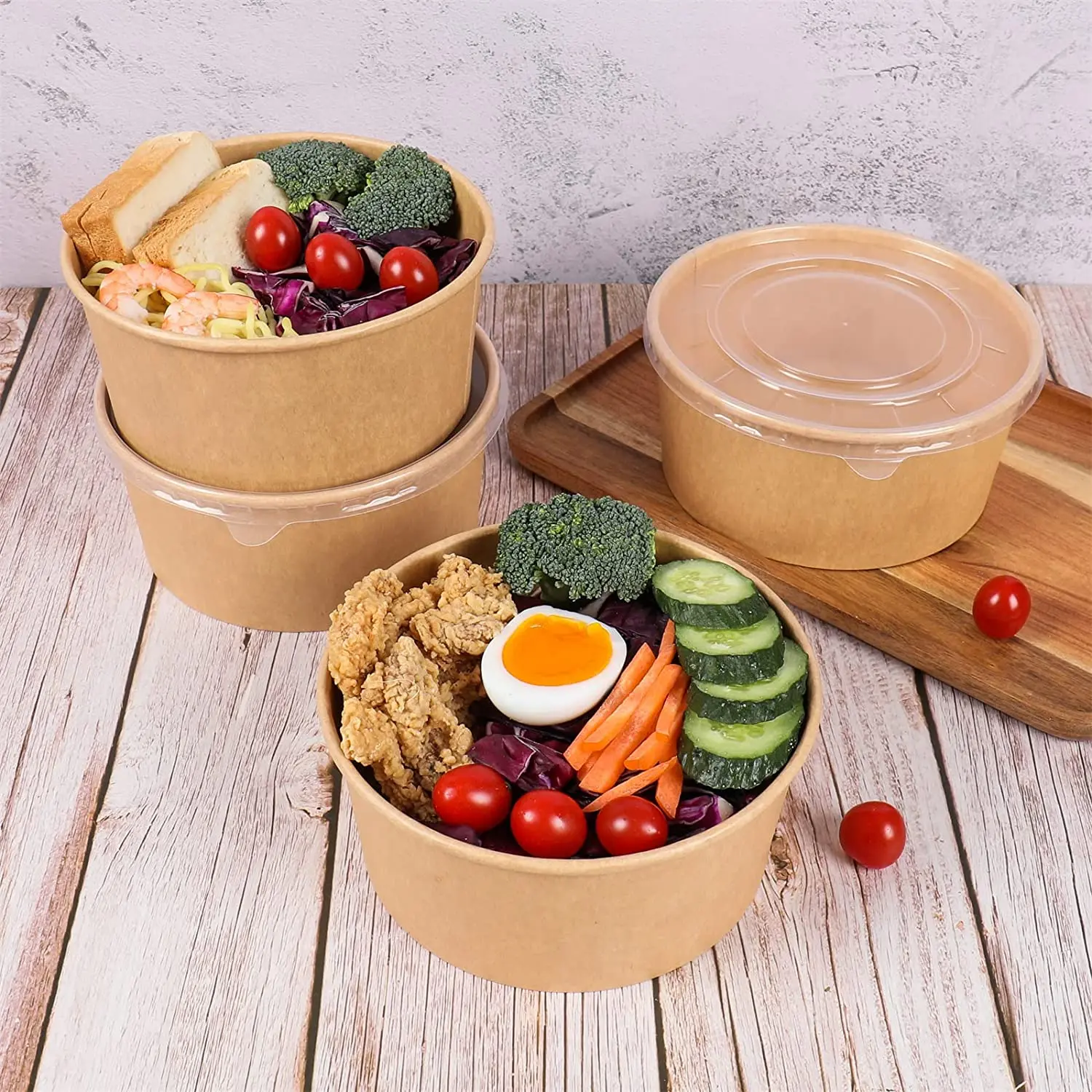 Customized Logo Take Away To Go Craft Paper Bowl Salad Bowl Fruit