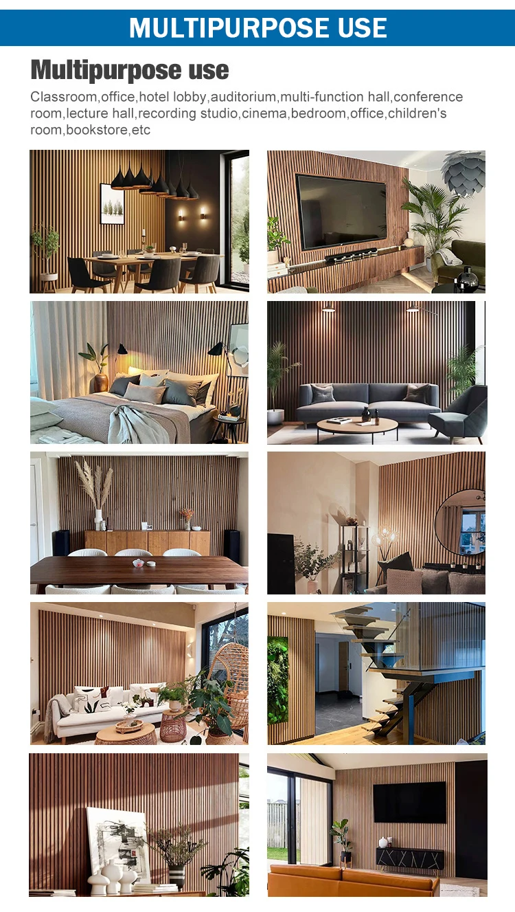 Wood Acoustic Slat Wall Panels Interior Decorative Soundproof MDF PET ...