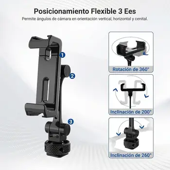 NEEWER Universal Soporte Mvil Stand Holder con Zapata Fra, Rosca 1/4", 360° Giro 180° Inclinacin 3 Eje Adaptador Trpode detail image