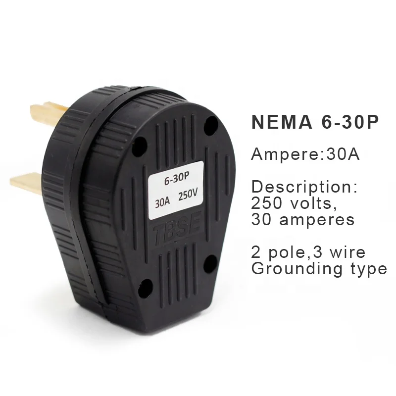 TBSE NEMA 6-50P 50Amp Angle Plug – 2-Pole 3-Wire Grounding, Heavy Duty Industrial Grade, UL Listed (2-Pack)