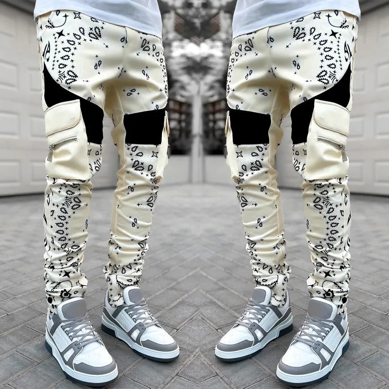 Men Trousers Fashion Bandanna Streetwear Hip Hop Printed Cargo