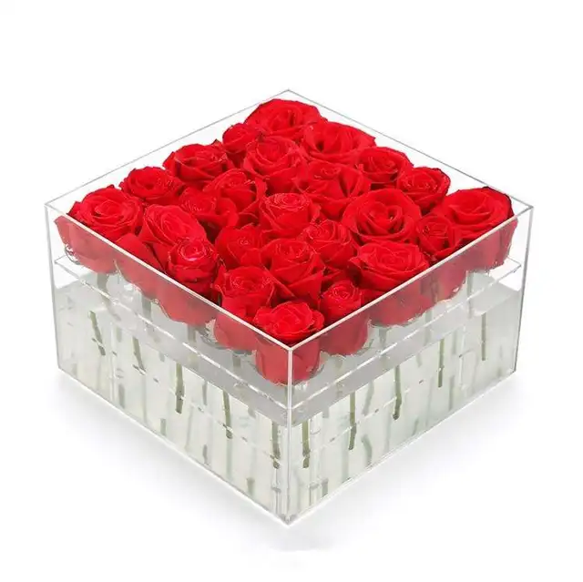 Luxury Sweet Transparent Acrylic Flower Box Rose Box With Drawer For Chocolate Storage