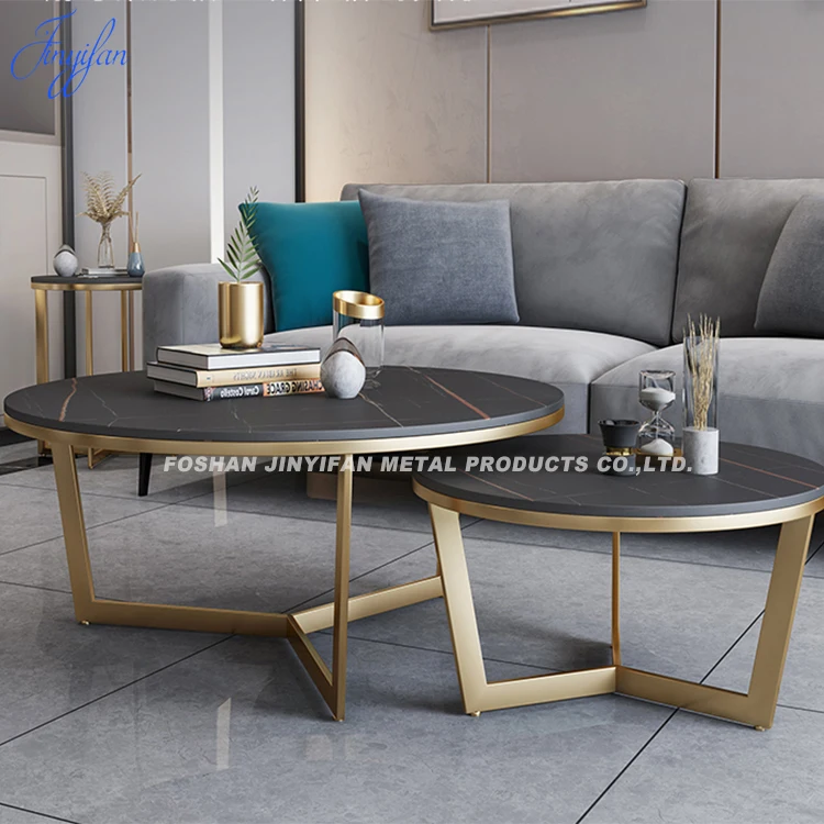 modern stainless steel round gold design living room furniture coffee table