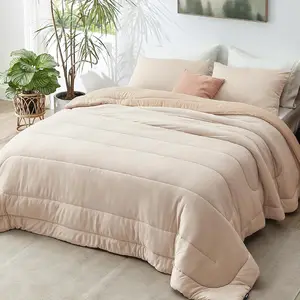 Cooling and Warm Bed Set, Beige Reversible All Season Cooling Comforter, 3 Pieces