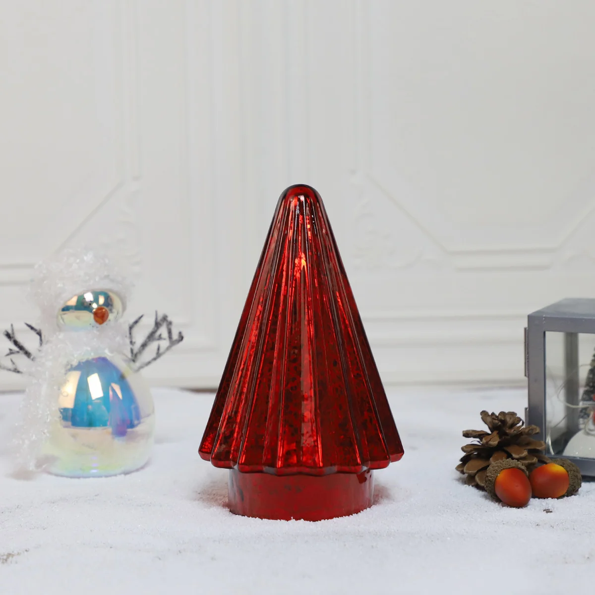 Lighted Hand Blown Red Mercury Glass Tree sets indoor decoration wholesale christmas tree made of glass factory supply