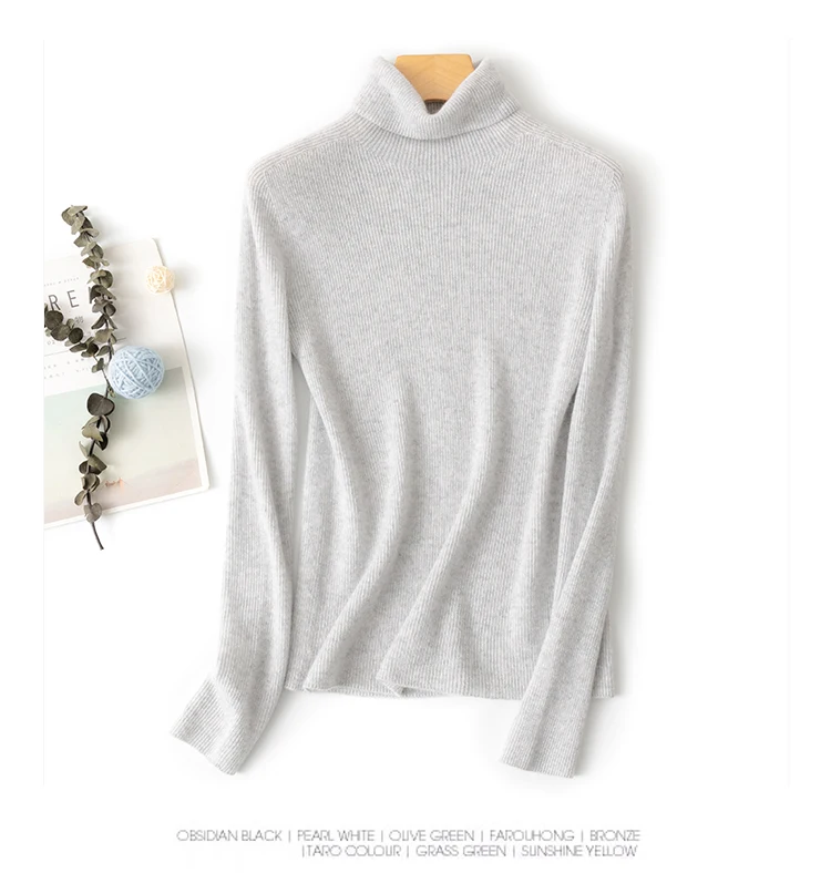 P18B146TR cashmere suit plain knitted turtleneck loose lazy elegant lady pullover sweater set cashmere sweater manufacturer