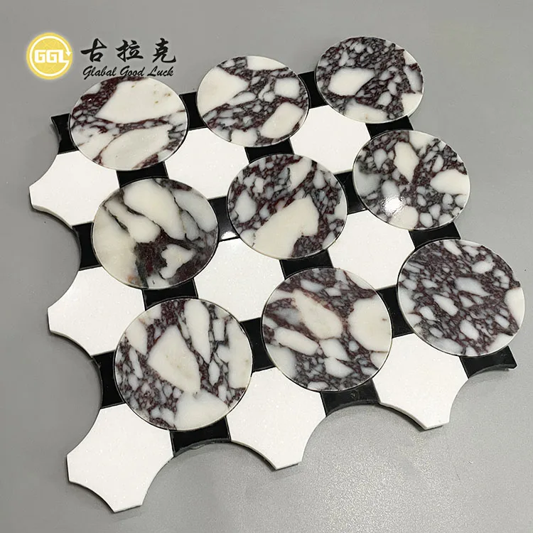 Luxury Design Water Jet White Stone Round Calacatta Viola Marble Mosaic Tile for Villa Hotel Decor supplier