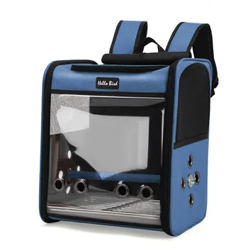 Parrot Panoramic Transparent Backpack Small Pet Outdoor Portable Cat Bag with Double Food Cup Bird Carriers & Travel Products