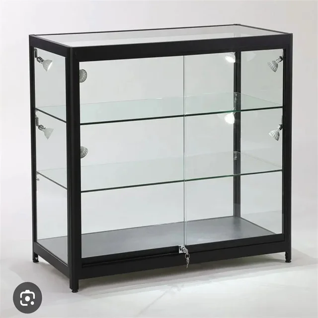 Custom-designed Rectangular LED-lit Tempered Glass Display case for Shopping Malls and Retail Stores.