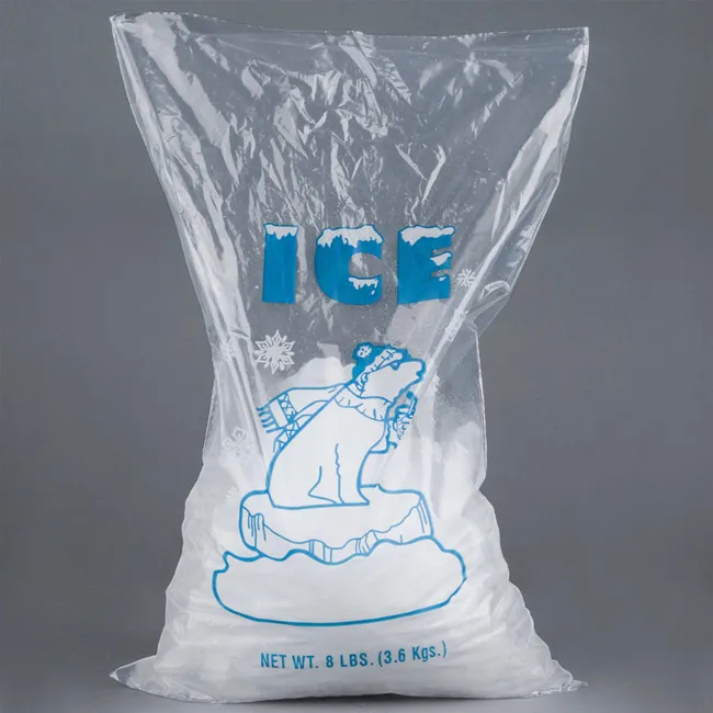 Heavy Duty 3kg 5kg 8kg  Loading Ice Cubes Plastic Bags  with logo Printing Durable Transparent Food Grade Poly Ice Bag