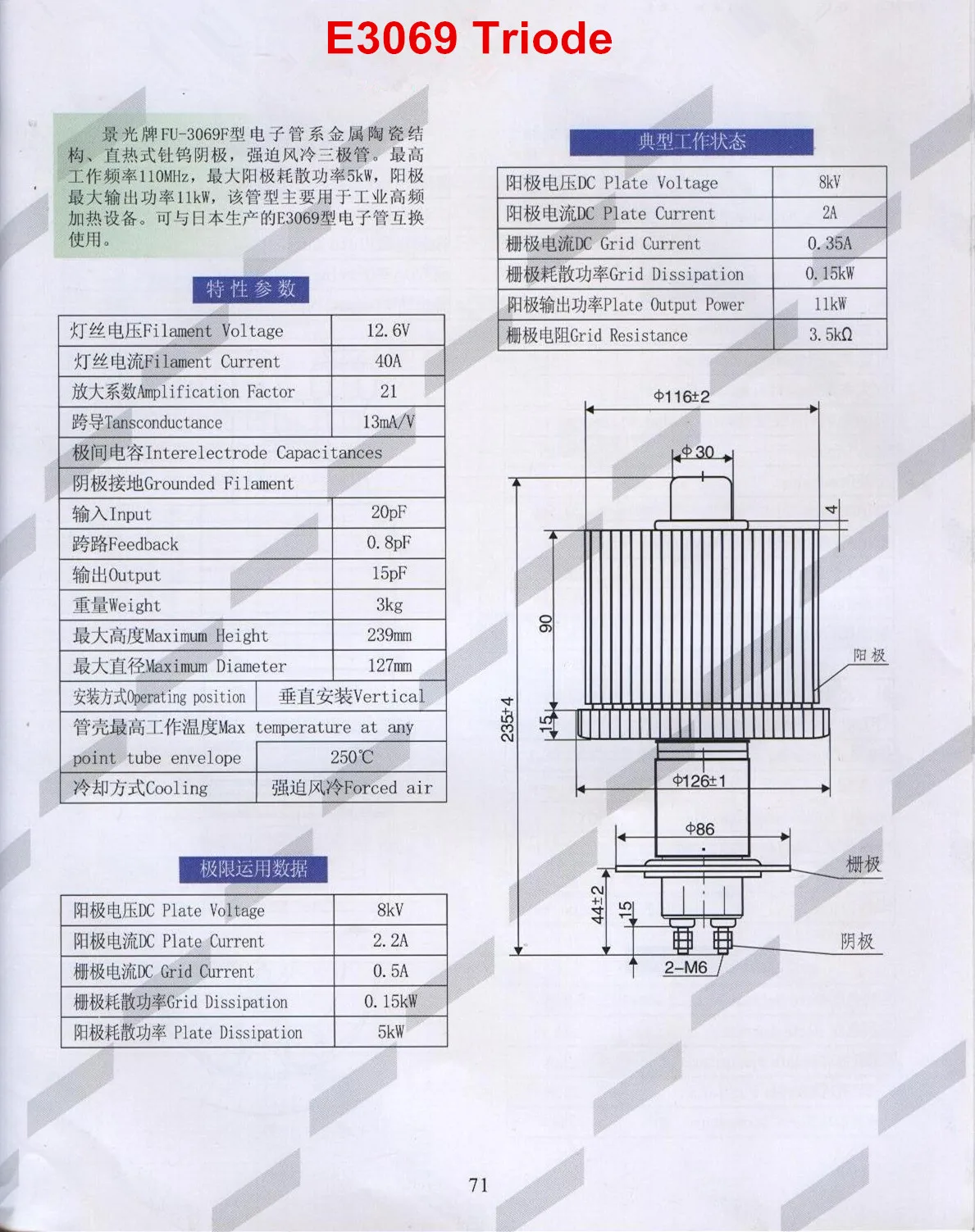 Welding Machine Ultra High Frequency Vacuum Triode Amplifier Tube E3069
