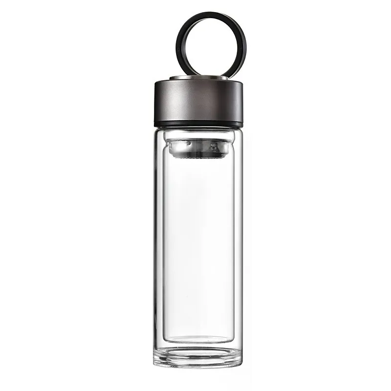 300ml High Borosilicate Double Glass Water Bottle Hidden Handle Direct Drinking Thermal Insulation Adults Logo Business Gifts