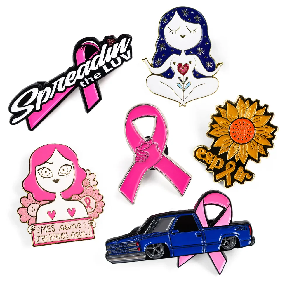 定制珐琅胸针别针衣服别针金属标志粉色乳房意识癌症丝带翻领别针徽章