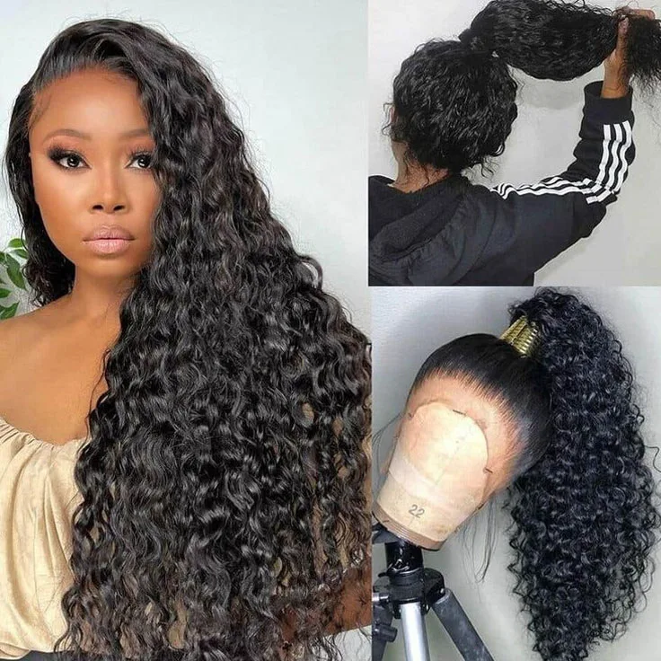 200% Density 100% Virgin Remy Human Hair for Lace Front Transparent Lace Wig 18 Inch Tall Bun Glueless Long Curly Full Lace