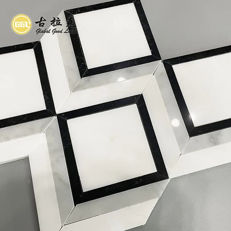 Diamond Shape Marble Waterjet Mosaic For Kitchen Backsplas Floor Tile manufacture